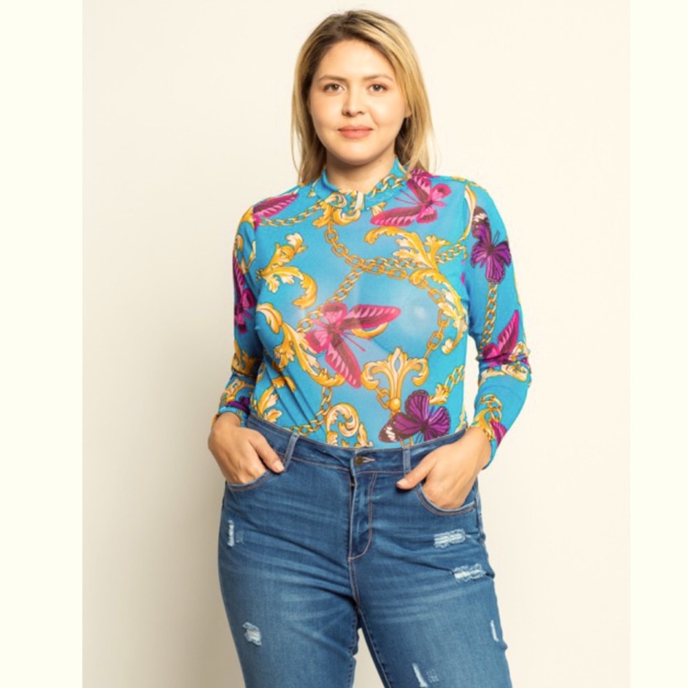 Brand New Butterfly Blue Plus size bodysuit